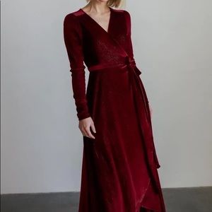 Baltic Born Serena Shimmer Velvet Wrap Dress in Merlot
